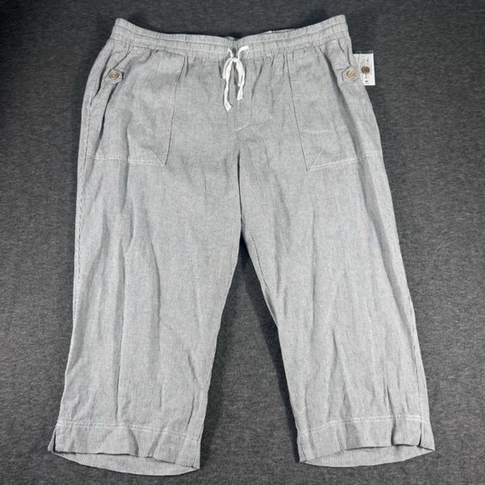 Westbound Womens Gray White Striped Wide Leg Cropped Pull On Pants Beach Size 3X
